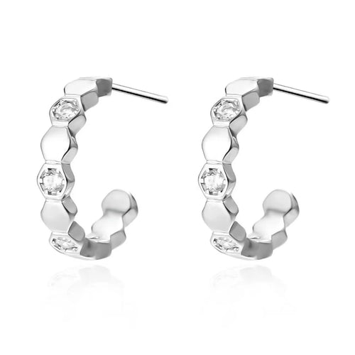 925 Sterling Silver Honeycomb Hexagonal Earrings, Micro Paved Delicate Jewelry for Women